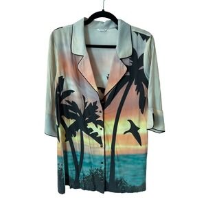 Zadig & Voltaire Soledad Tropical Sunset Palm Tree Resort Viscose Shirt US 8
